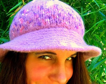 Felted hat, wide brim, knitted