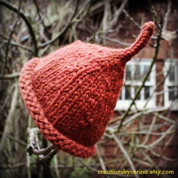 Pixi or elfin hat, handknit and warm