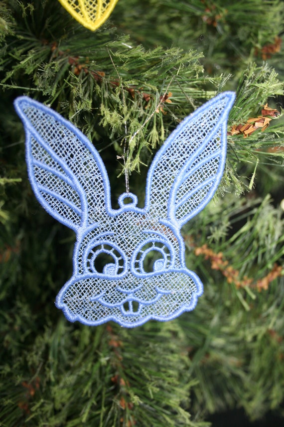 3D Lace Spring Holiday Ornament Machine Embroidered SEWBUSY12 FSL Easter Bunny with Basket 3D Lace Ornament Bunny Ornament Home Decor