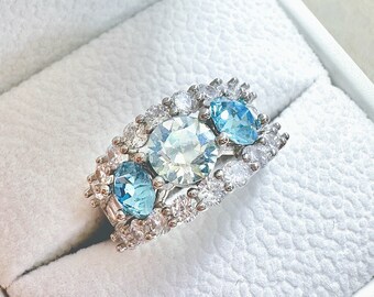 Gradient Blue Gemstone Ring, Blue Ombre Swarovski Crystal Ring, Mermaid Colors Zircon Diamond Ring Delicate Half Eternity Ring Ocean Jewelry