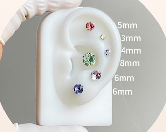 Delicati orecchini a bottone in argento sterling con cristalli, orecchini con cristalli Swarovski multicolor da 6 mm, orecchini impilabili per tutti i giorni, gioielli minimalisti