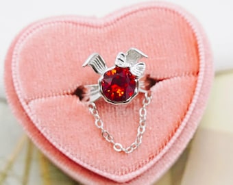 Alice In Wonderland Inspired Statement Ring, Hare March Rabbit Adjustable Ring, Blood Red Crystal Vampire Ring, Witchy/Goth/Emo Gift for Her