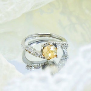 Champagne Zircon Diamond Ring, Yellow Swarovski Crystal Adjustable Ring, Champagne Gemstone Ring,Good Luck Ring Dainty Stackable Silver Ring