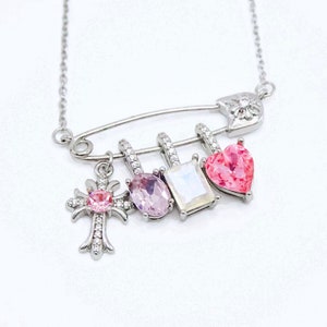 クロス　十字架　ハート　安全ピン　ネックレス　シルバー　CH ネックレス シルバー925製 クロス 十字架 ハート 立体的