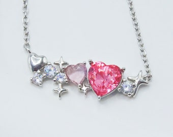 Pink Love Heart Necklace, Pink Swarovski Crystal Heart Necklace, Delicate Pink Heart Jewelry, Coquette Romantic Love Jewelry Girlfriend Wife