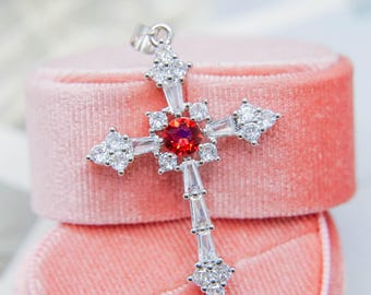 Gothic Cross Pendant, Celtic Cross Necklace, Punk Grunge Crystal Necklace, Halloween Jewelry, Dark Vampire Alternative Edgy Unisex Jewelry