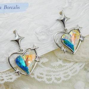 Swarovski Crystal Jewelry, Rainbow Silver Earrings on White Card 1