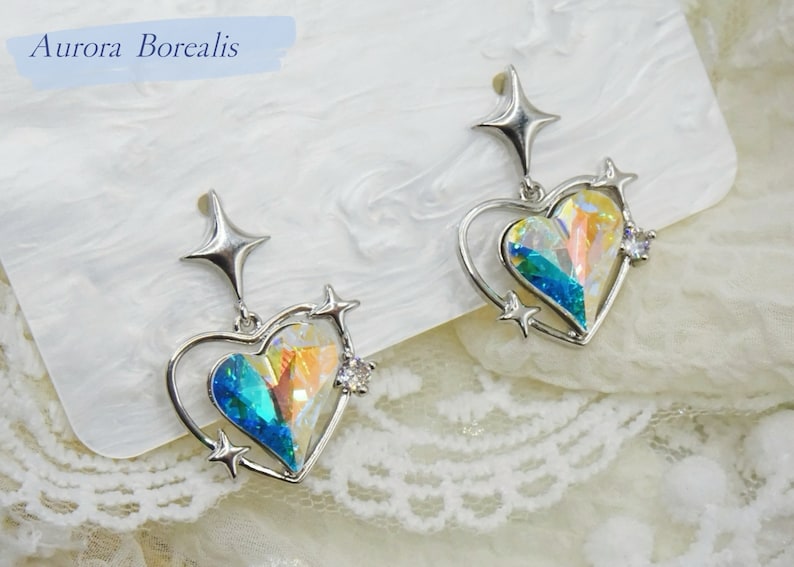 Swarovski Crystal Jewelry, Rainbow Silver Earrings on White Card 1