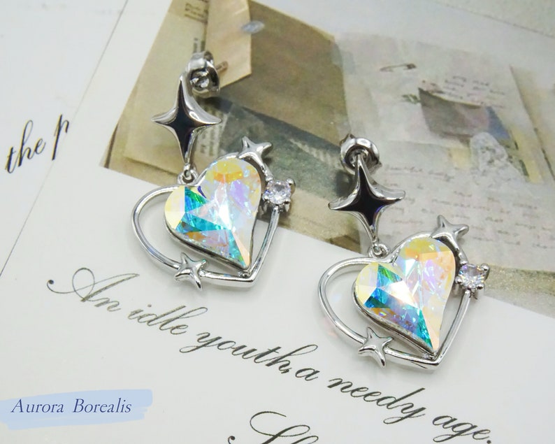 Swarovski Crystal Jewelry, Rainbow Silver Earrings on Post Cards