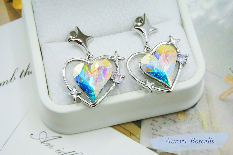 Swarovski Crystal Jewelry, Rainbow Silver Earrings on White Jewelry Box 2