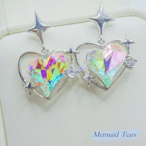 Swarovski Crystal Jewelry, Iridescent Silver Earrings on White Jewelry Box 2