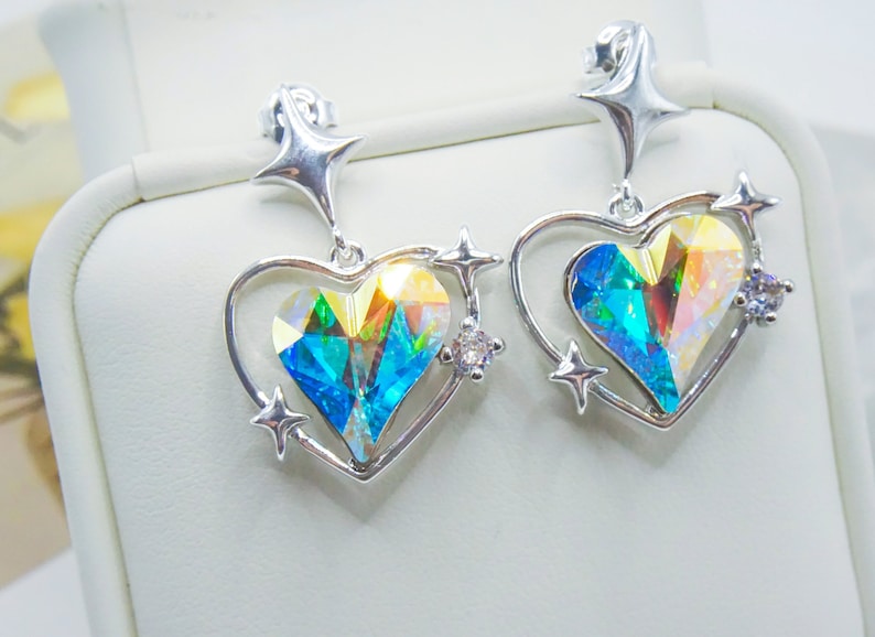Swarovski Crystal Jewelry, Rainbow Silver Earrings on White Jewelry Box 1