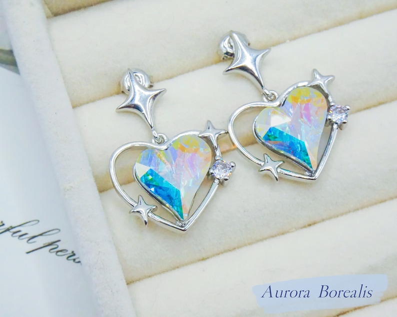 Swarovski Crystal Jewelry, Rainbow Silver Earrings on White Jewelry Box 3