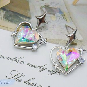 Swarovski Crystal Jewelry, Iridescent Silver Earrings on Post Cards