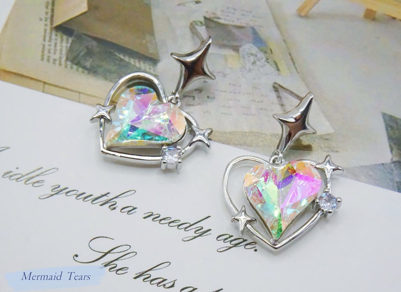 Swarovski Crystal Jewelry, Iridescent Silver Earrings on Post Cards