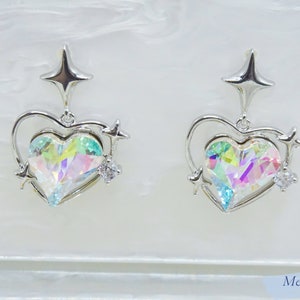 Swarovski Crystal Jewelry, Iridescent Silver Earrings on White Card