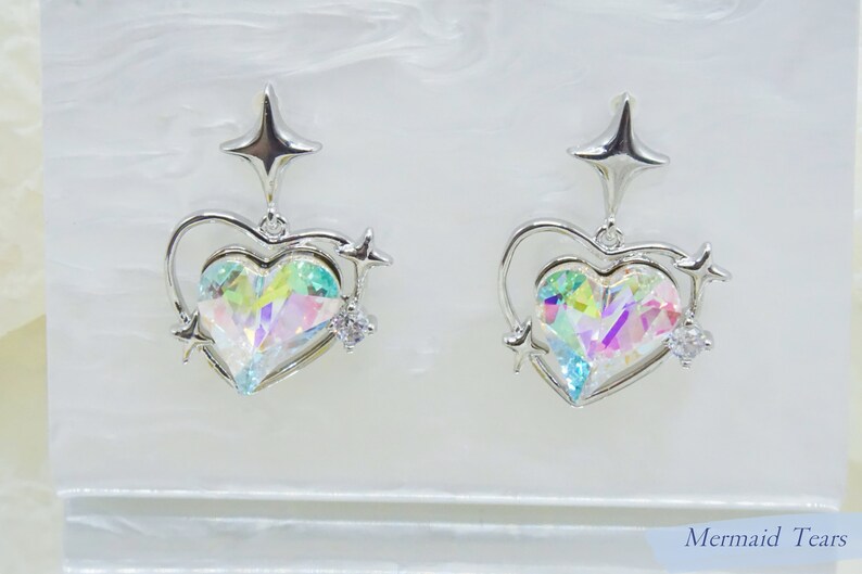 Swarovski Crystal Jewelry, Iridescent Silver Earrings on White Card