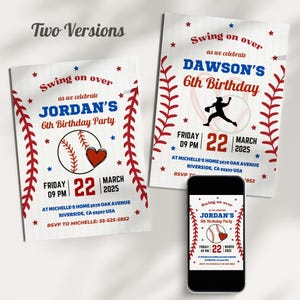 Invito di compleanno modificabile per baseball, modello di invito per festa di baseball, invito per esordiente dell'anno, invito per palla da baseball, festa sportiva
