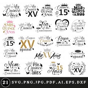 Mis Quince svg bundle, Mis Quince squad svg, Mis Quince Anos, Latina birthday svg, Birthday family svg, 15th birthday svg, Quinceanera svg