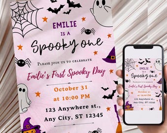 Spooky One Birthday Invitation, Halloween 1st Birthday (PDF File)