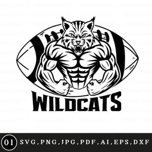 Wildcats svg, Wildcats school spirit shirt, Wildcat football svg, Wildcat face svg, Sports svg, Football player svg, Wildcats pride svg png