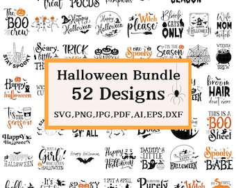 Halloween SVG Bundle, Spooky Quotes, Clipart (52 Files)