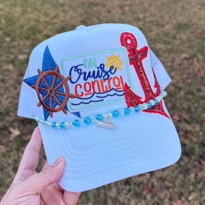 Nautical Trucker Hat: Cruise Vacation Beaded Hat Chain Option