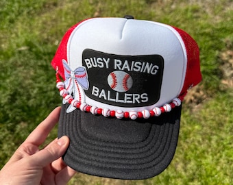 Busy Raising Ballers Faux Patch Print Trucker Hat | Baseball Mom Gift