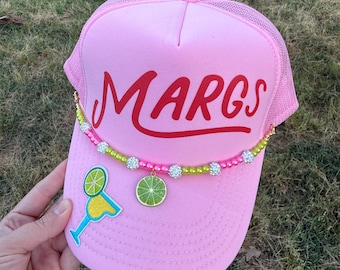 Margs Pink Trucker Hat | Margarita Faux Patch Print & Lime Charm