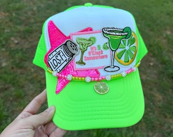 Neon Green Trucker Hat: Margarita, Lime Patch - 5 O'Clock Somewhere - Optional Hat Chain