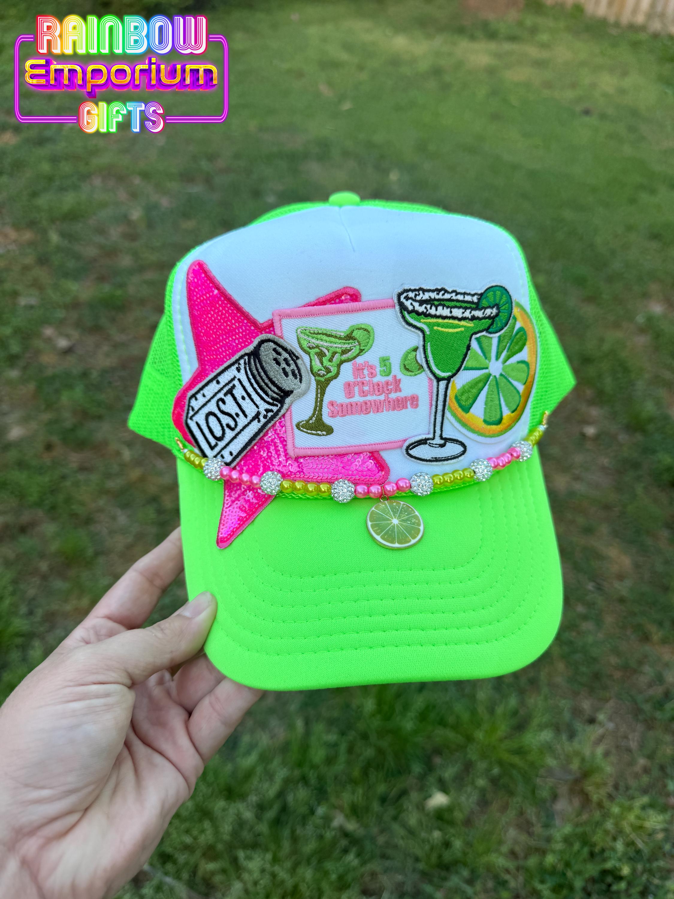 Pink and Lime Green Hat - Etsy display picture 1