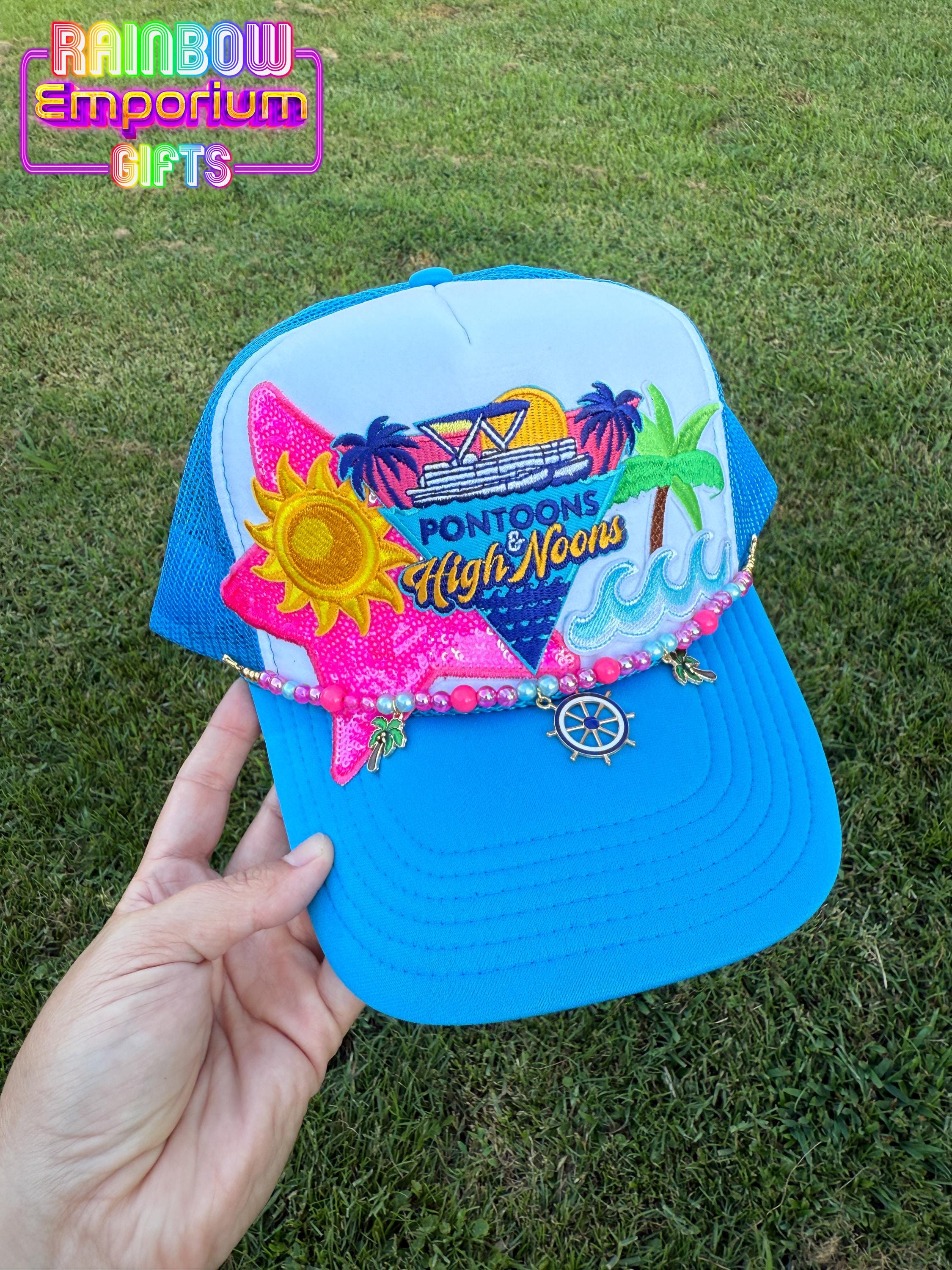 PONTOONS & HIGH NOONS Blue Mesh Trucker Hat Pontoons & High Noons Hat (Embroidered Foam trucker hat) | eBay main image 2