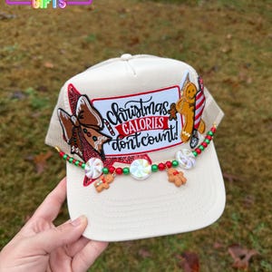 Christmas Calories Don’t Count Gingerbread Trucker Hat with Optional Candy-Themed Hat Chain