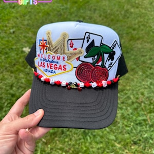 Las Vegas Trucker Hat: Cherries, Aces & Vegas Sign Patches