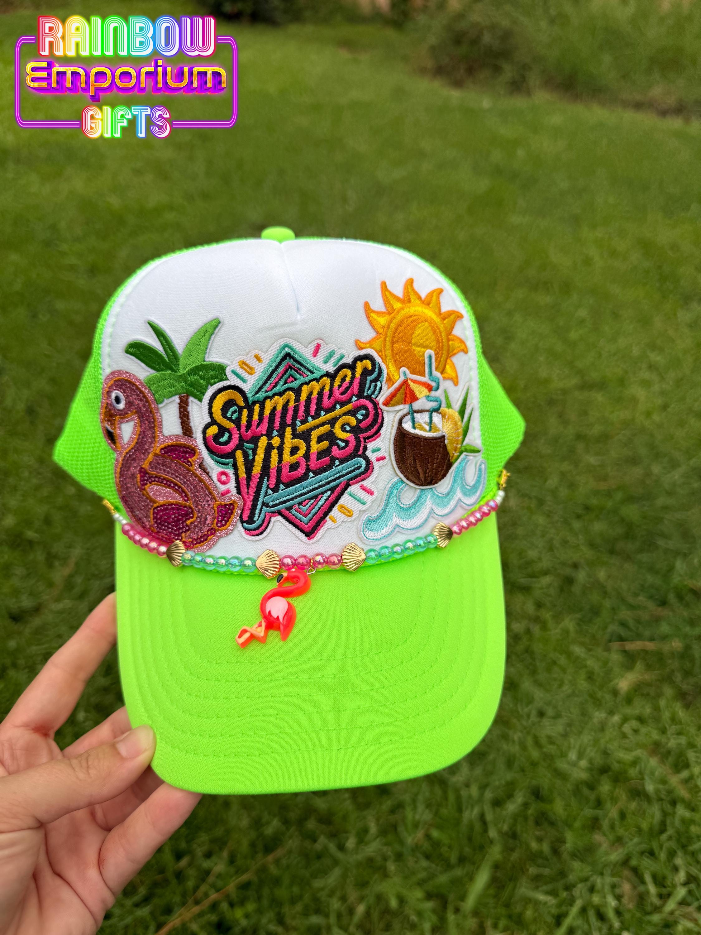 Summertime Sunshine black Trucker hat NEW  SnapBack flamingo lipstick palm tree Palm Tree Hat, Palm Heart, Palm Tree Trucker Hat, Vacation  main image 3