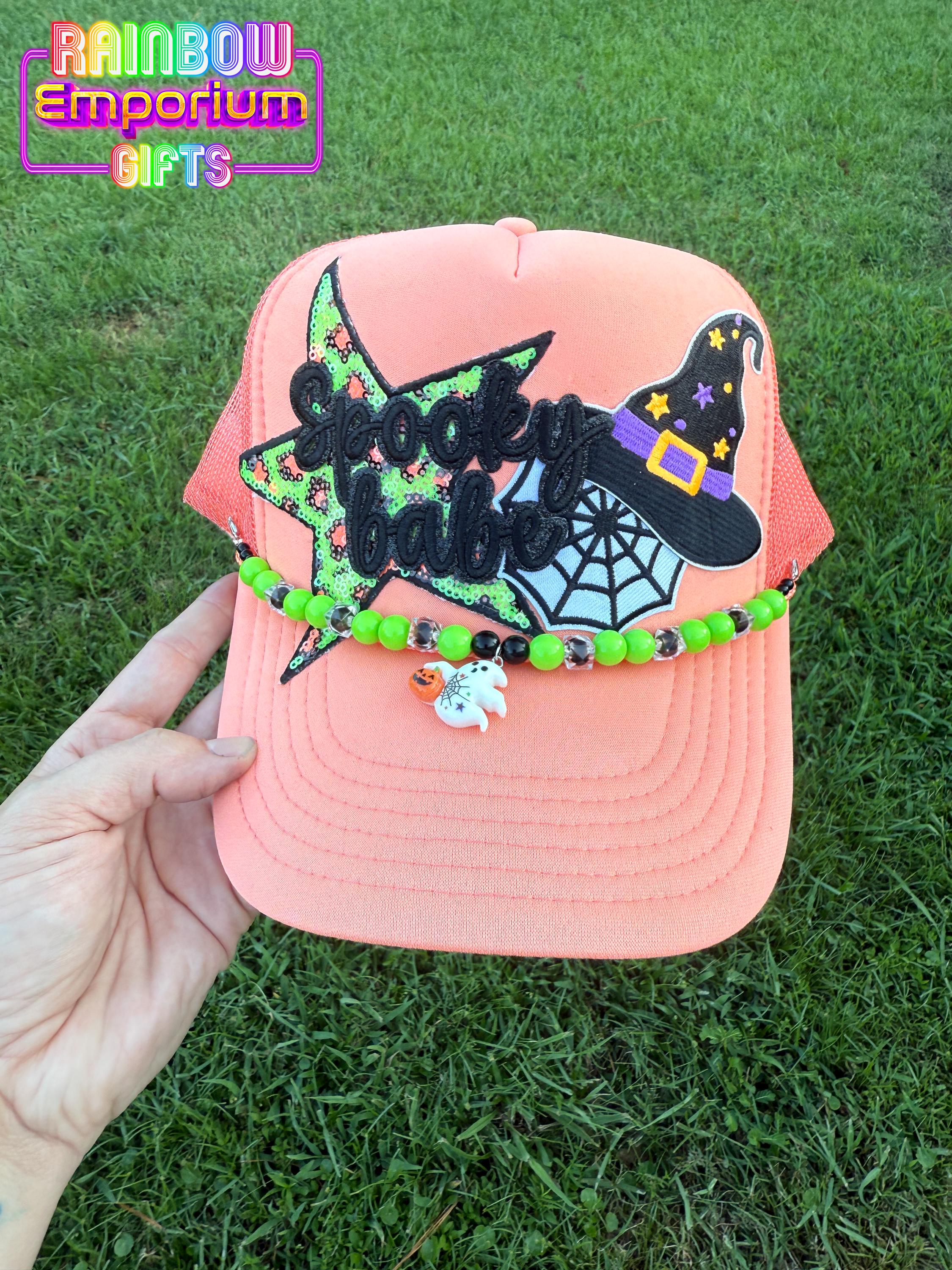 Spooky Babe Trucker Hat: Glitter Patches & Beaded Ghost  display picture 1