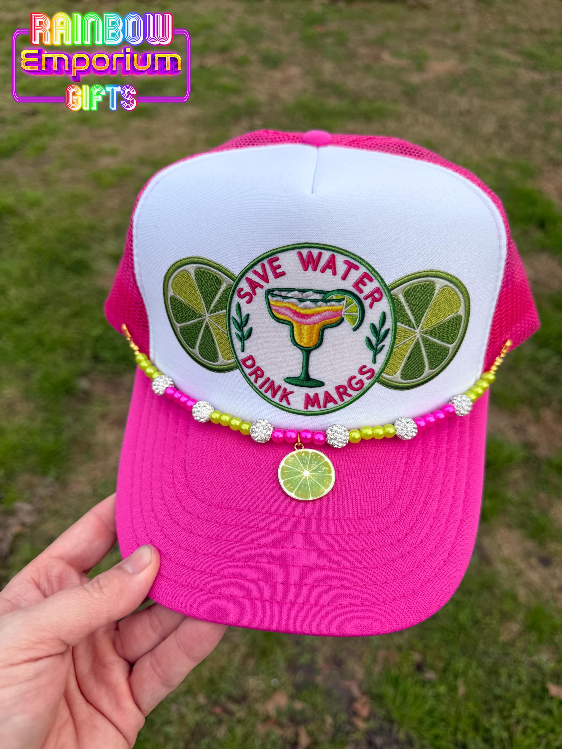Patched up brand new green trucker hat for margarita queens and beach girls Save Water Drink Margs Trucker Cap, Cute Women main image 2