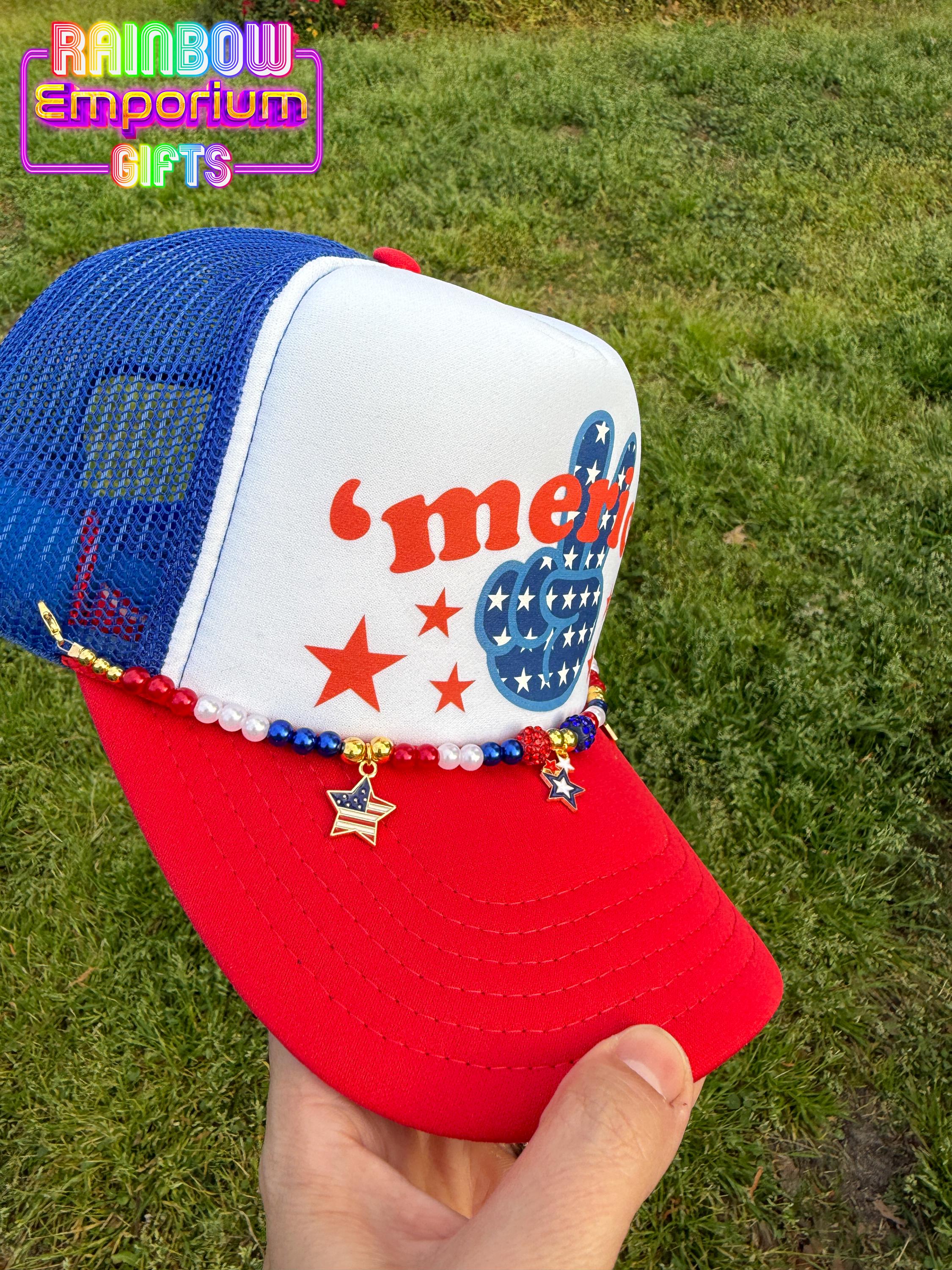 Patriotic 'merica Faux Patch Print Trucker Hat, 4th of July Hat Chain ...