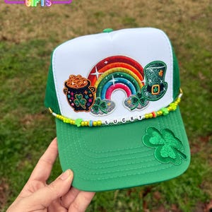 St. Patrick's Day Faux Patch Print Trucker Hat, Lucky Hat Chain