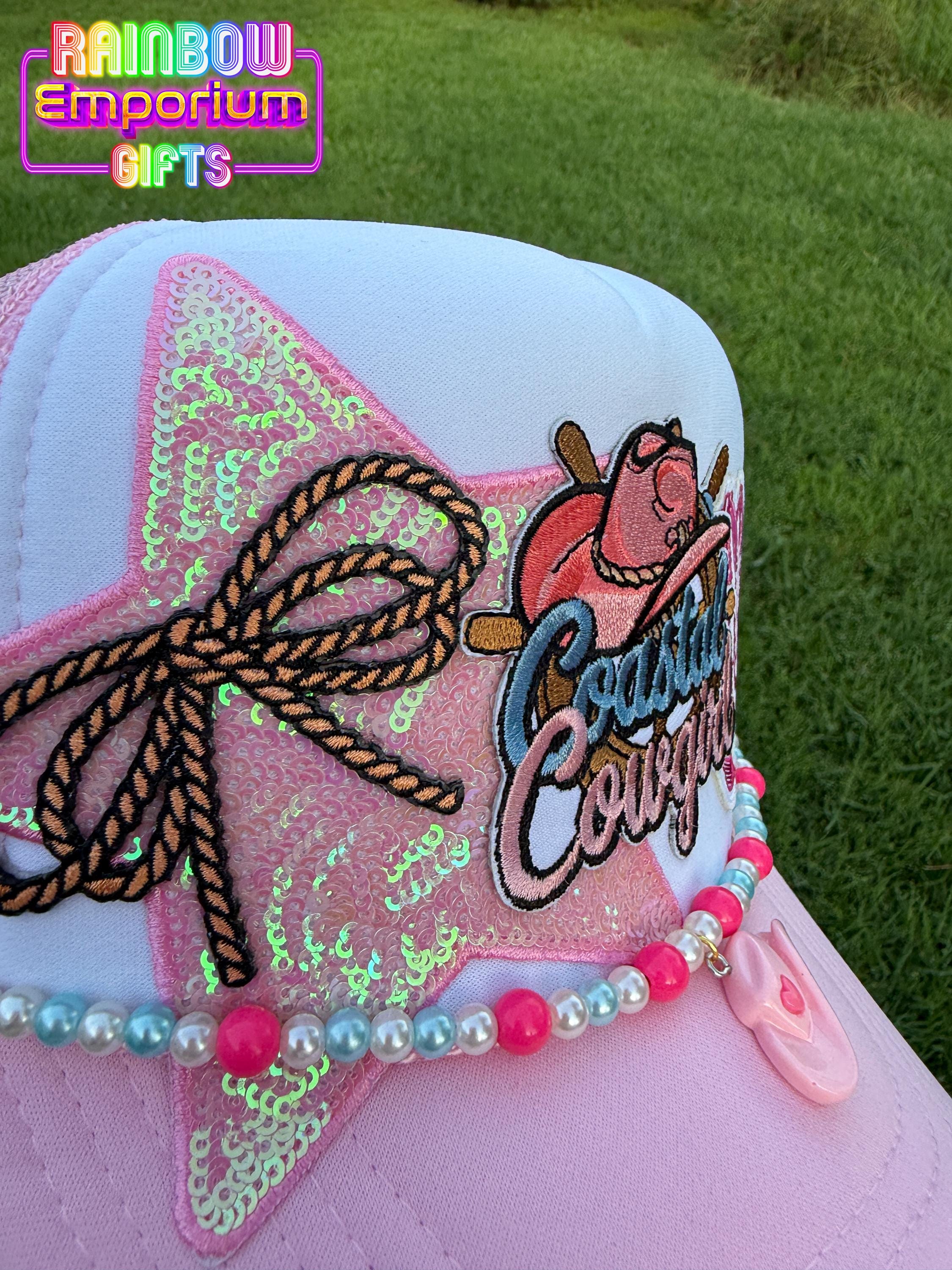 Coastal Cowgirl Trucker Hat: Pink Western Sequin Cap With 