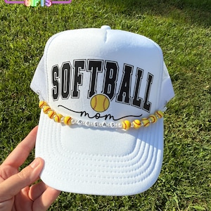 Softball Mom Trucker Hat | Personalized Softball Trucker Cap | Custom Name Softball Mom Hat | Game Day Hat | White Mesh Snapback