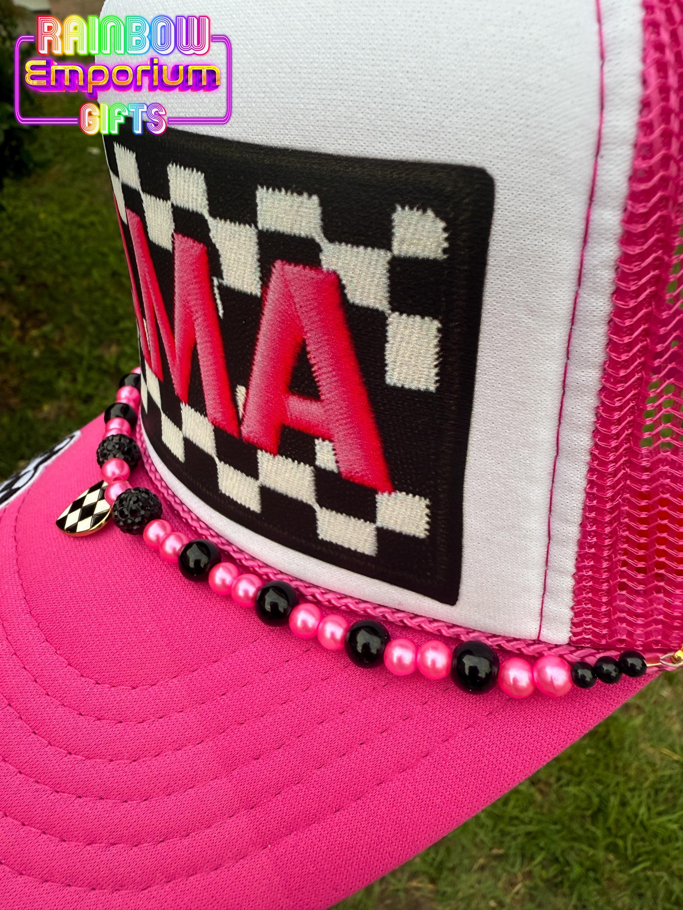 ???PINK MAMA Checkered Trucker Hat Hot Pink  main image 4