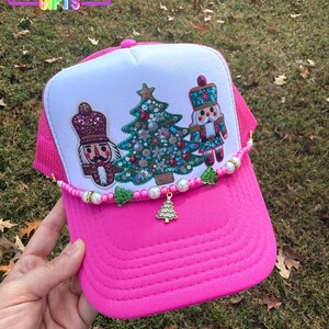 Pink Nutcracker Christmas Trucker Hat | Faux Patch Print Holiday Cap