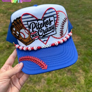 Pitches Be Crazy Baseball Trucker Hat for Women with Optional Hat Chain