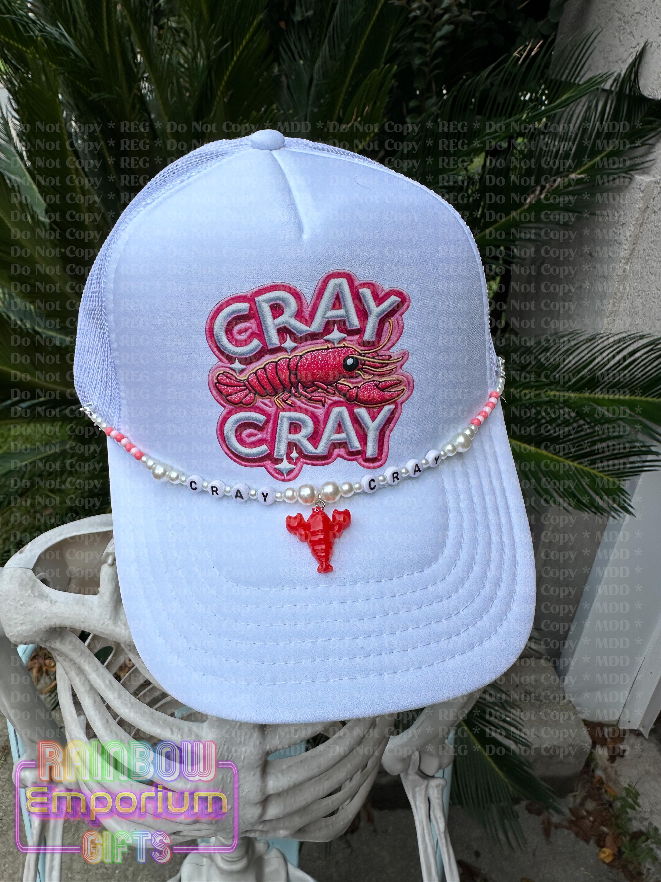 Anthropologie Crawfish Shrimp Pearl Trucker Hat with Embroidered Patch New Cray Cray Crawfish Faux Patch Print Trucker Hat With Pearl  main image 2