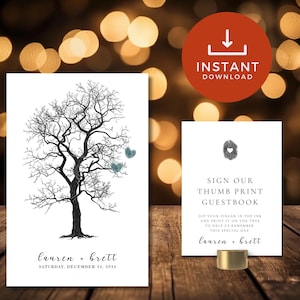Thumbprint Tree Wedding Guest Book - Editable Fingerprint Sign Custom - Wedding Decor - Instant Download Wedding Guestbook Alternative SIGN