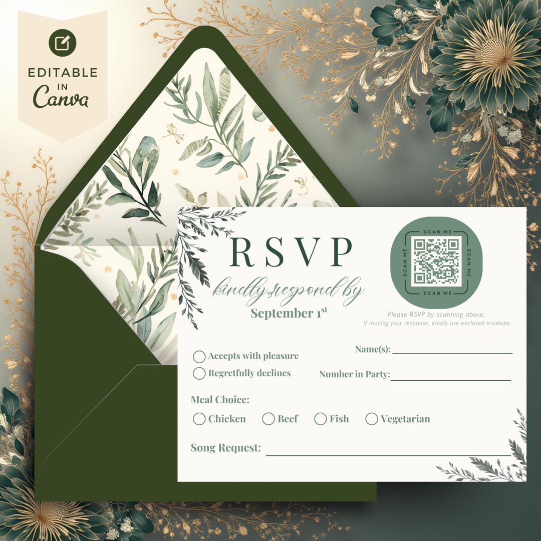 Greenery RSVP Postcard With QR Code | Sage & Eucalyptus Botanical ...