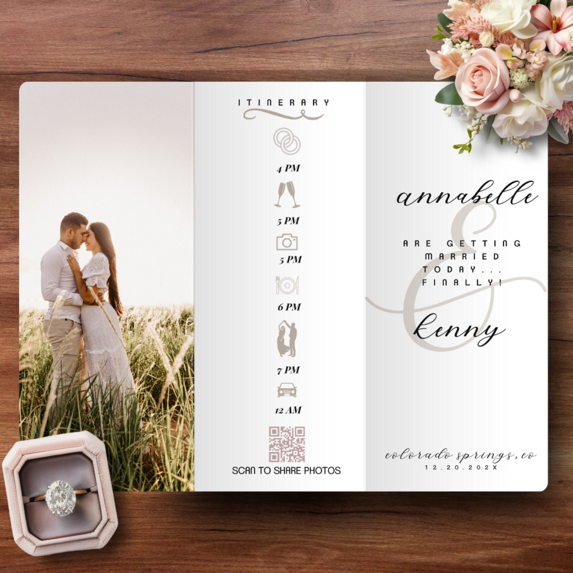 Slim Elegant Trifold Wedding Program With Photos, Editable Infographic ...