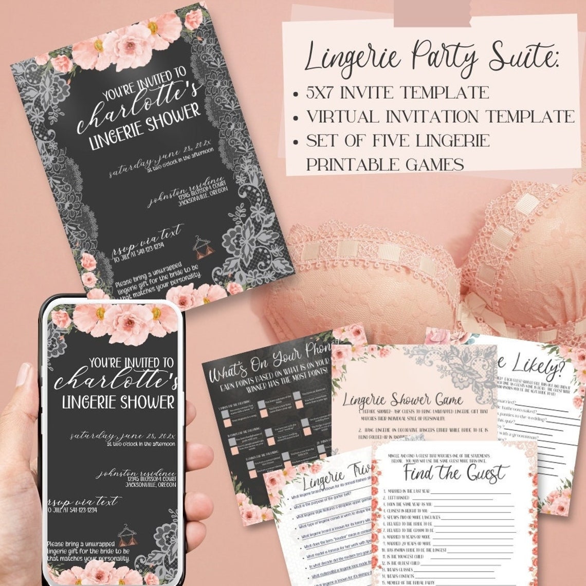 Lingerie Shower Invitation, Shower Party Games, Invitation Template ...