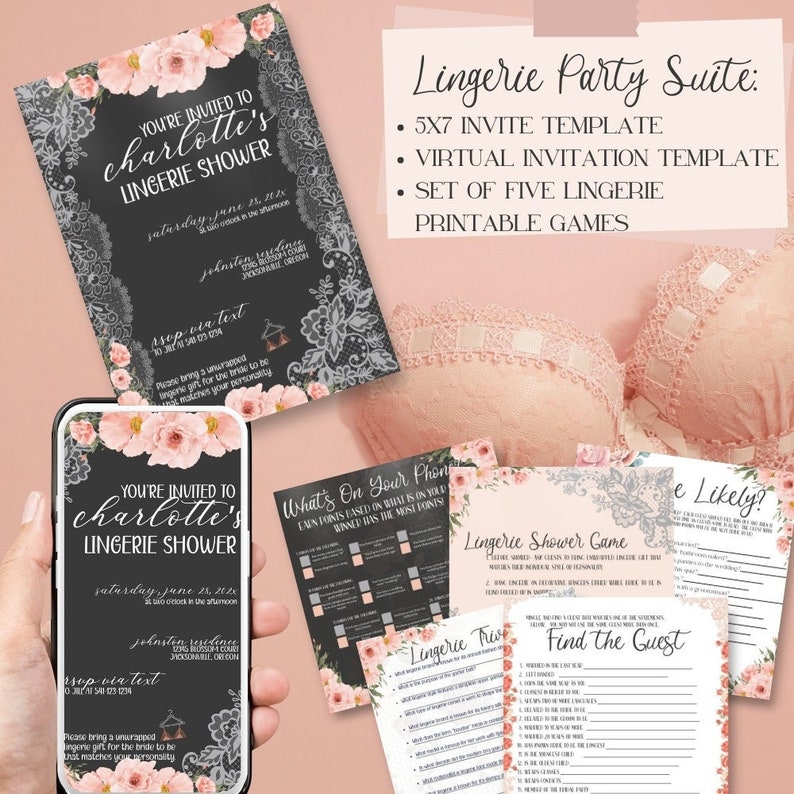Lingerie Shower Invitation, Shower Party Games, Invitation Template ...